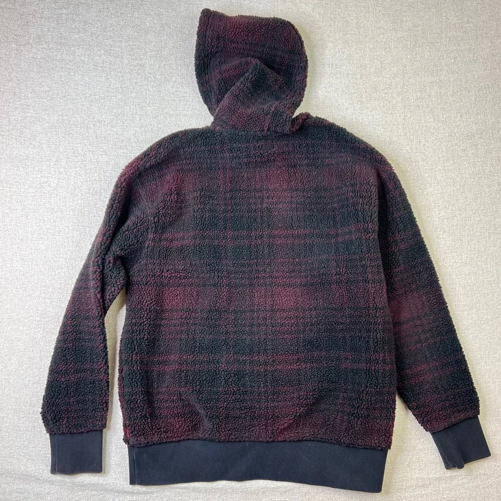 Levis Justin Timberlake Fresh Leaves Sherpa Hoodie Mens Medium Plaid Burgundy